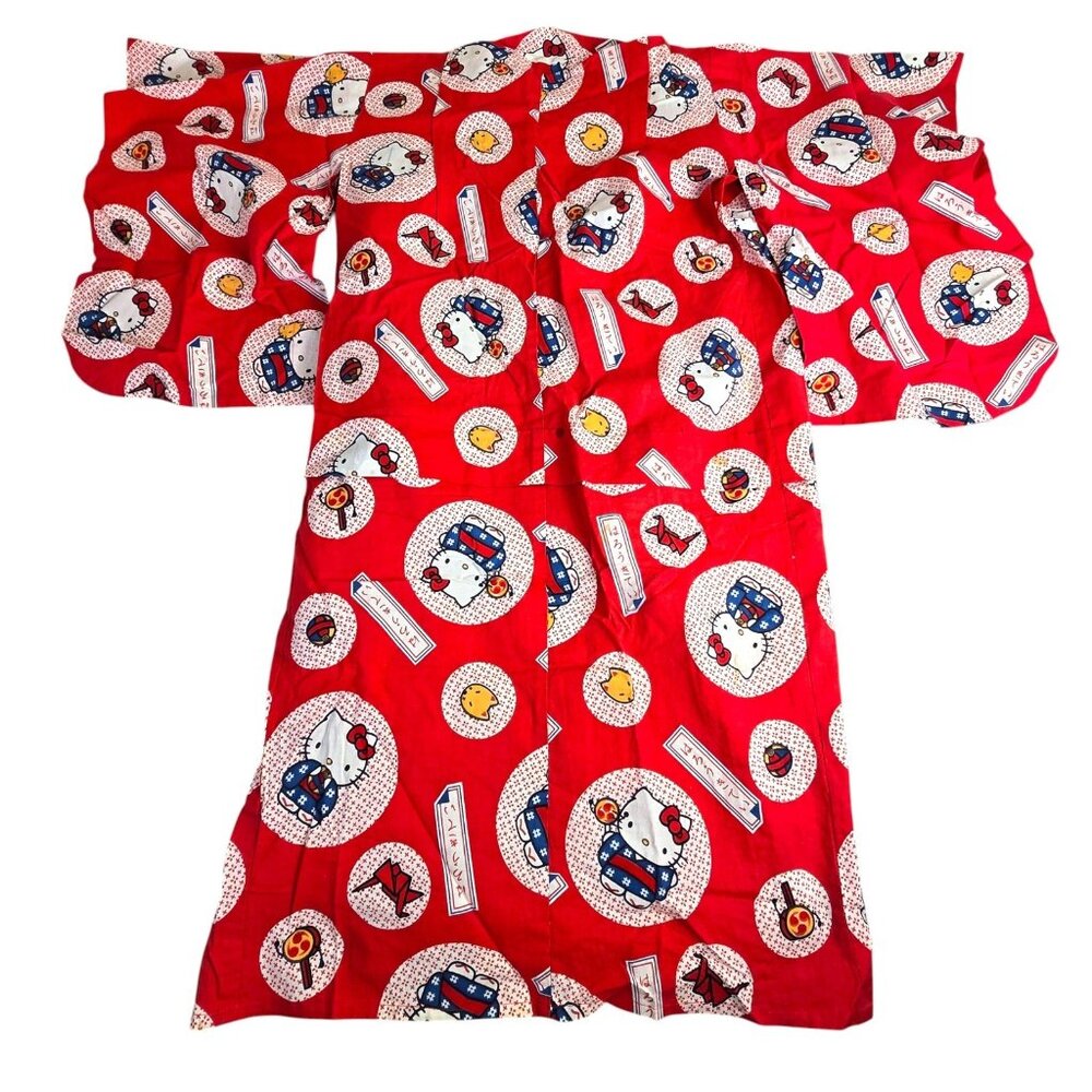 Vintage Hello Kitty Japanese Kids Kimono Robe Red Kawaii Festival Wear Kawaii - Picture 16 of 16